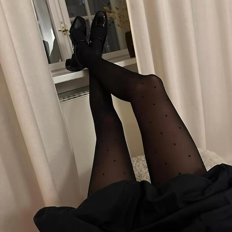 Kave 80D Dot Fake Translucent Thermal Leggings For Women High Waist Sexy Black Tights Control Top Pantyhose With Reinforced Toes