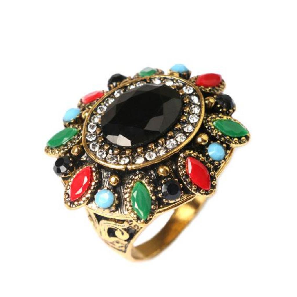 Crystal Rings for Women Vintage Flower Rings Gold Color Punk Rock Party Gift Ring