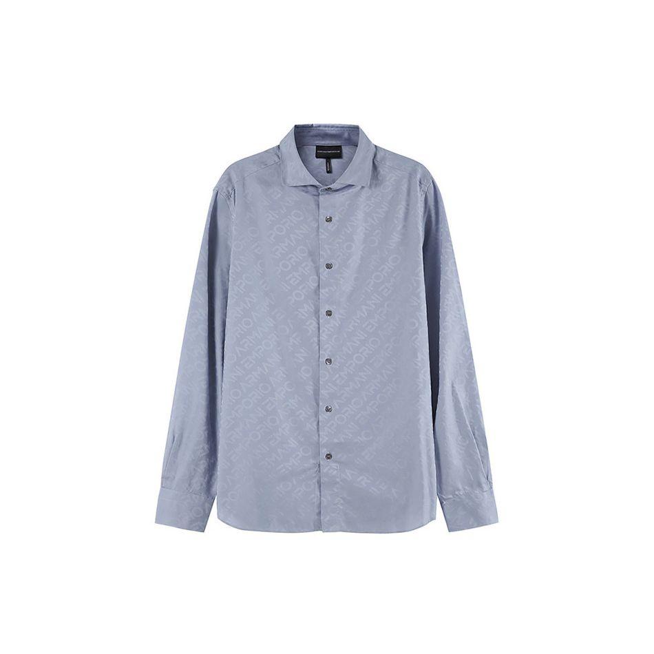 Emporio Armani Solid Color Button-Down Long Sleeve Shirt Men shirts Fog-Blue 3R1C86-1K0DZ-F752