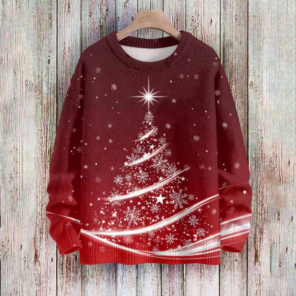 Suéteres de Natal para mulheres, suéter de malha, camisa fofa, outono, gola redonda, pulôver, tops