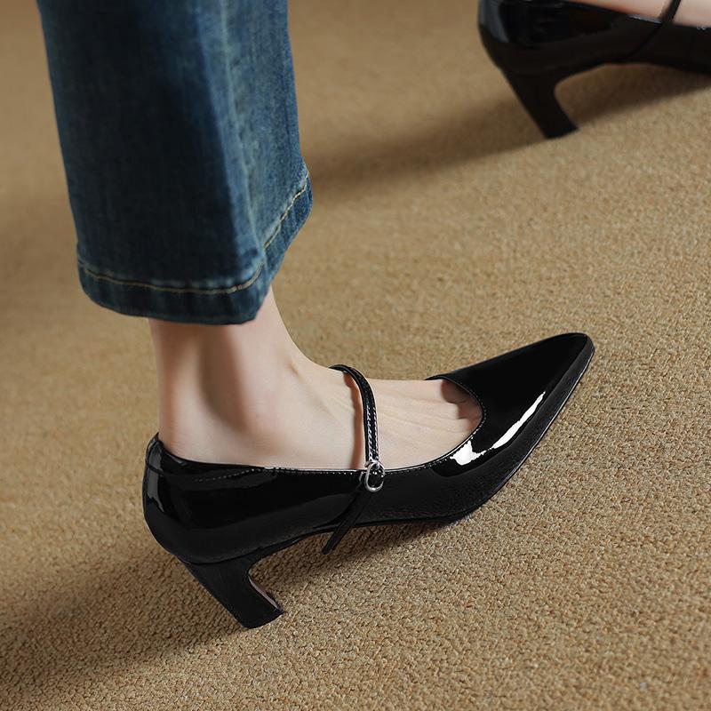 Fashion Genuine Leather Women Pumps Shallow Mary Jeans Strap Single Shoes 6cm Square High Heels Leopard Print Prom Party Sapatos Mujer