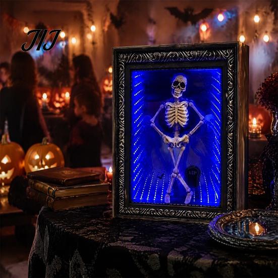 Unique Skeleton Gift LED Dancing Frame Decor, Glowing Spooky Night Light for Gothic Desk Accessory Shelf, Halloween Party Atmosphere Ornament,