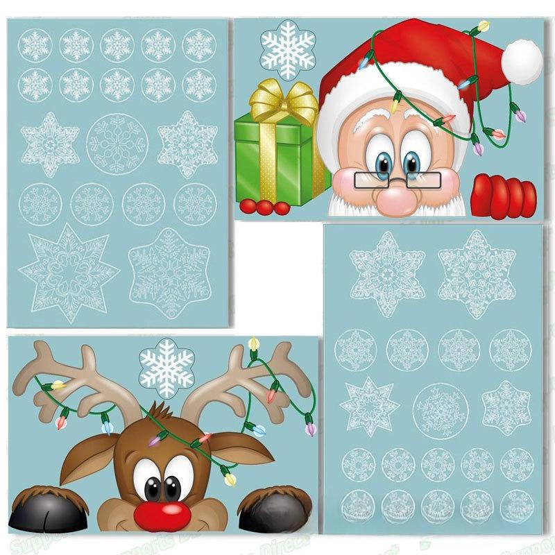 Christmas Window Cling Stickers with Reindeer, Santa Claus, and Snowflakes - Removable and Reusable Static Cling Vinyl for Festive DIY Decoration