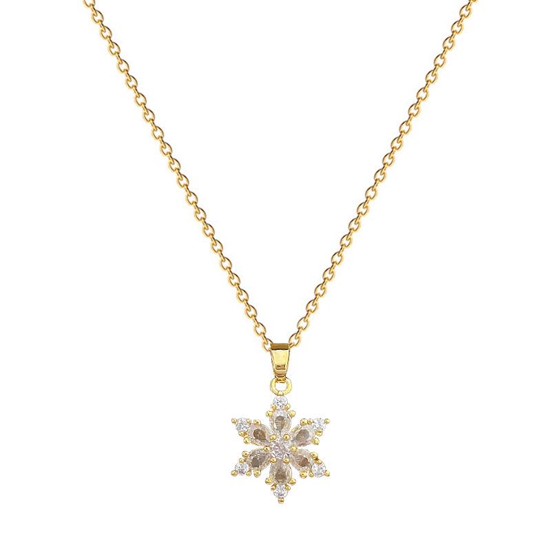 Ice Flower Snowflake Full Diamond Light Luxury Temperament Gorgeous Full Diamond Necklace Female Versatile Collarbone Chain Titanium Steel Chain