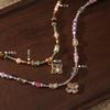 Vintage Black Gold Enamel Four-leaf Clover Pendant Collarbone Chain Niche Design Light Luxury Natural Lilac Stone Beaded Necklace