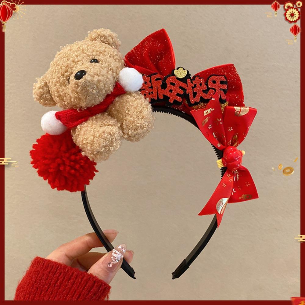 Pony New Year Headband Red Plush Hair Hoop Cute Red Velvet Bow Hairband  Children