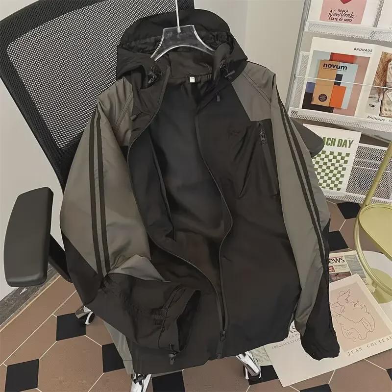 

Мужская рабочая куртка армейского зеленого цвета с капюшоном — контрастный дизайн для весны и осени, подходит для альпинизма 2XL чёрный