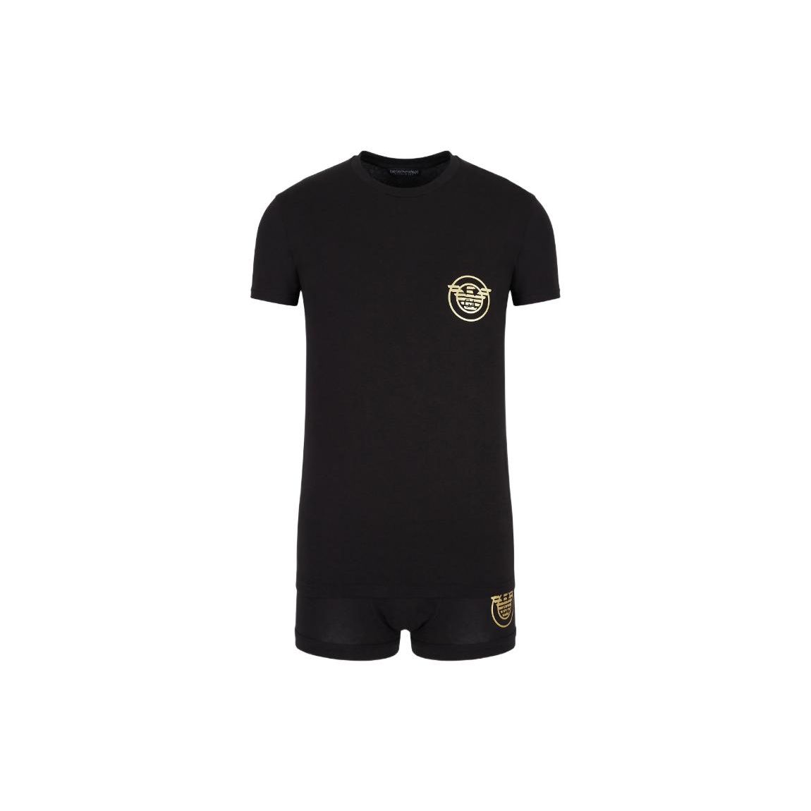 Emporio Armani FW22 Effen Kleur Letterlogo Bedrukt Casual T-shirt en Korte Broek Set Heren sets Zwart 111604-2F595-00020 M