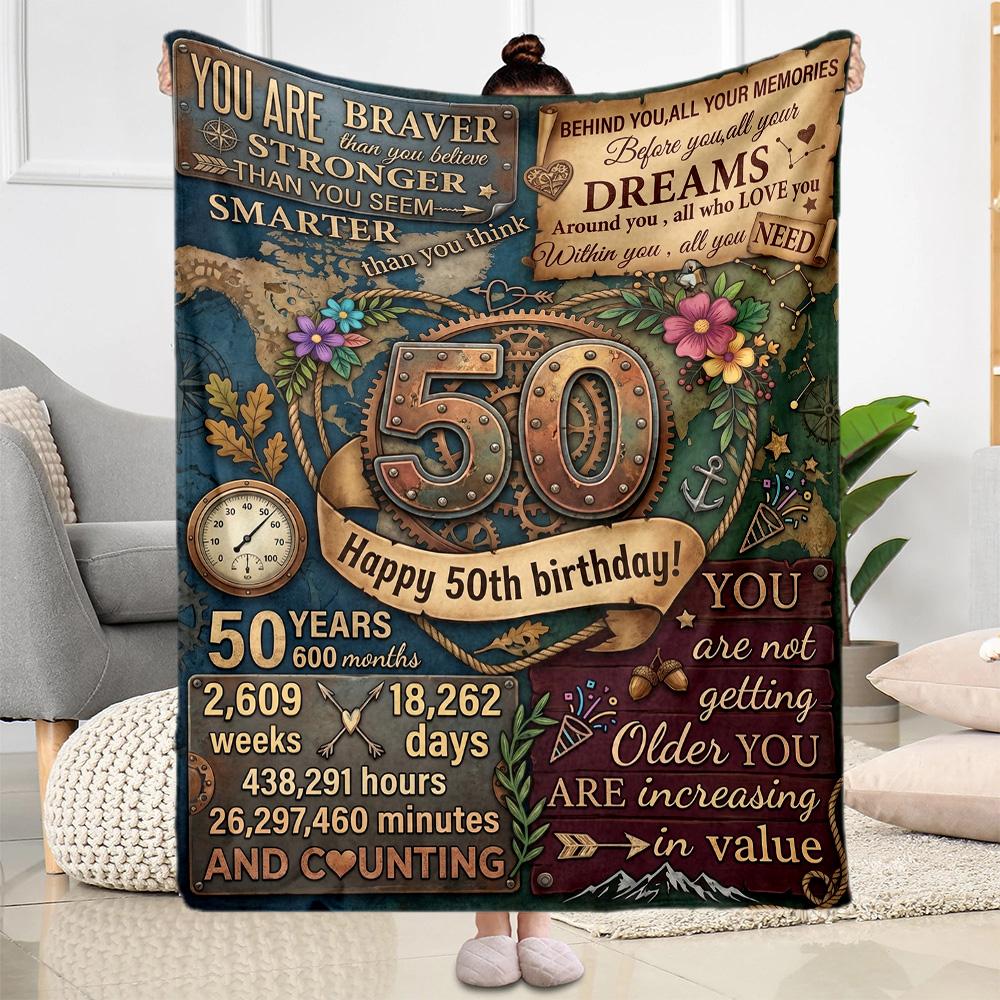 50th Birthday Celebration Flannel Blanket-Soft and Suitable for Sofas,Beds,Offices,Travel,All Seasons,Great Gift for Holidays and Birthdays.