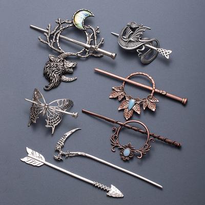 Earrings Vintage Viking Wolf Moon Hairpin Nordic Gothic Headgear Bohemian Norwegian Hair Accessories Set