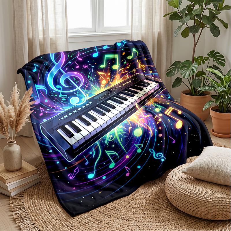 Music Instruments Harmony Theme Blanket Lightweight Warm Flannel Blanket Decorative Throw Blanket for Home Decoration
