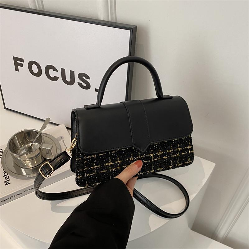 2024 New Spring Korean Style Casual Plaid Fashion Single Shoulder Crossbody Small Square Bag Black