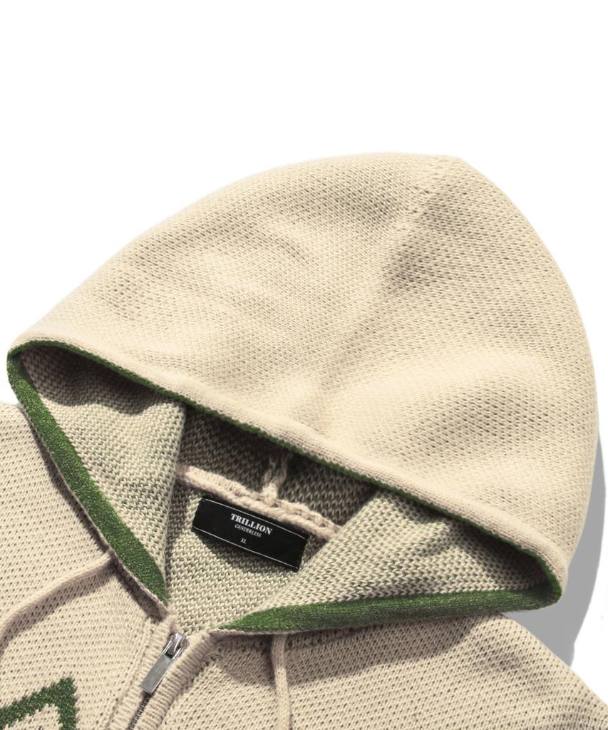 TRILLION Washable Nordic Jacquard 2-Way Hooded Zip-Up Knit [Beige]