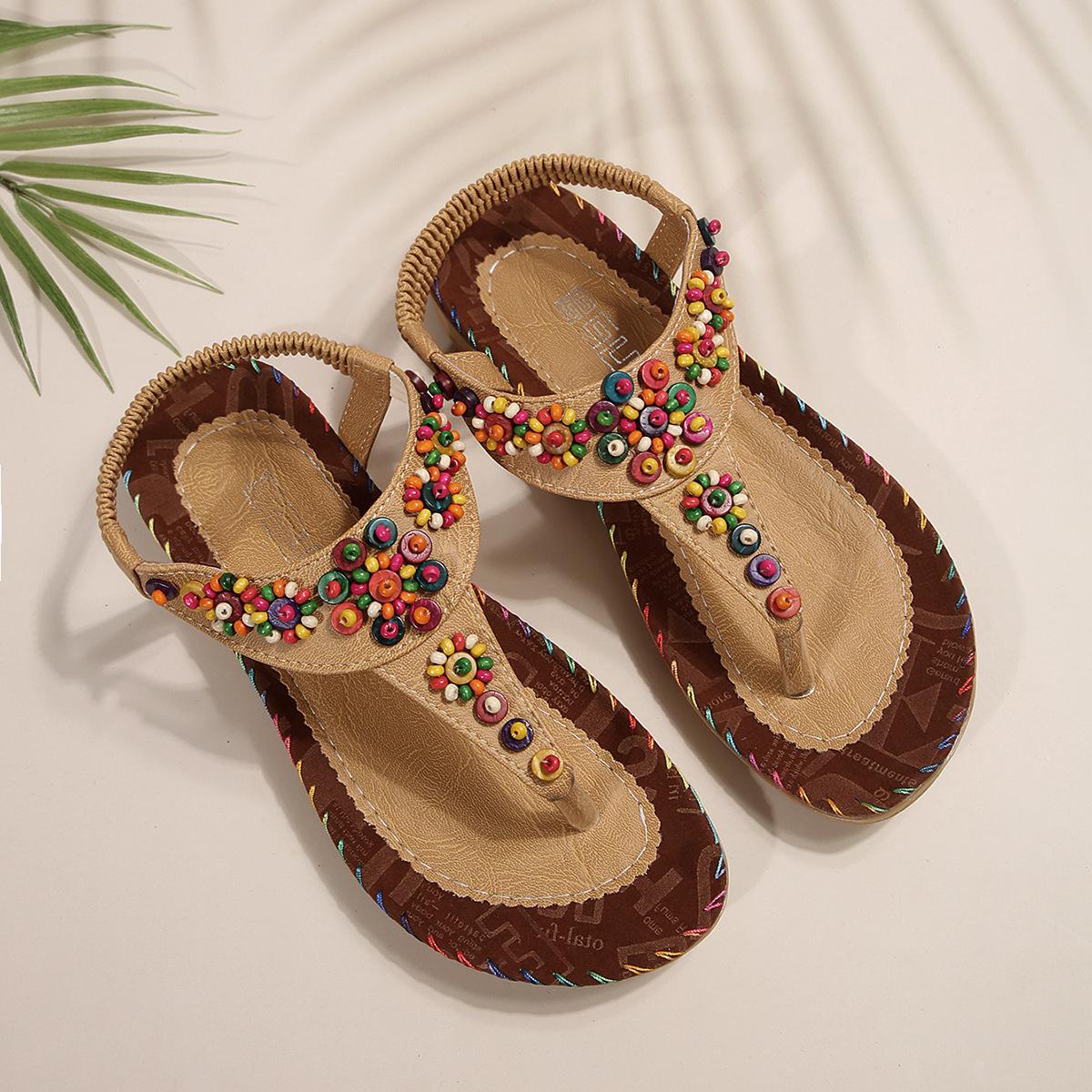 

Босоніжки жіночі літні нові жіночі туфлі літні богемні шльопанці жіночі з бісером пляжне взуття жіноче 41 світло-коричневого кольору