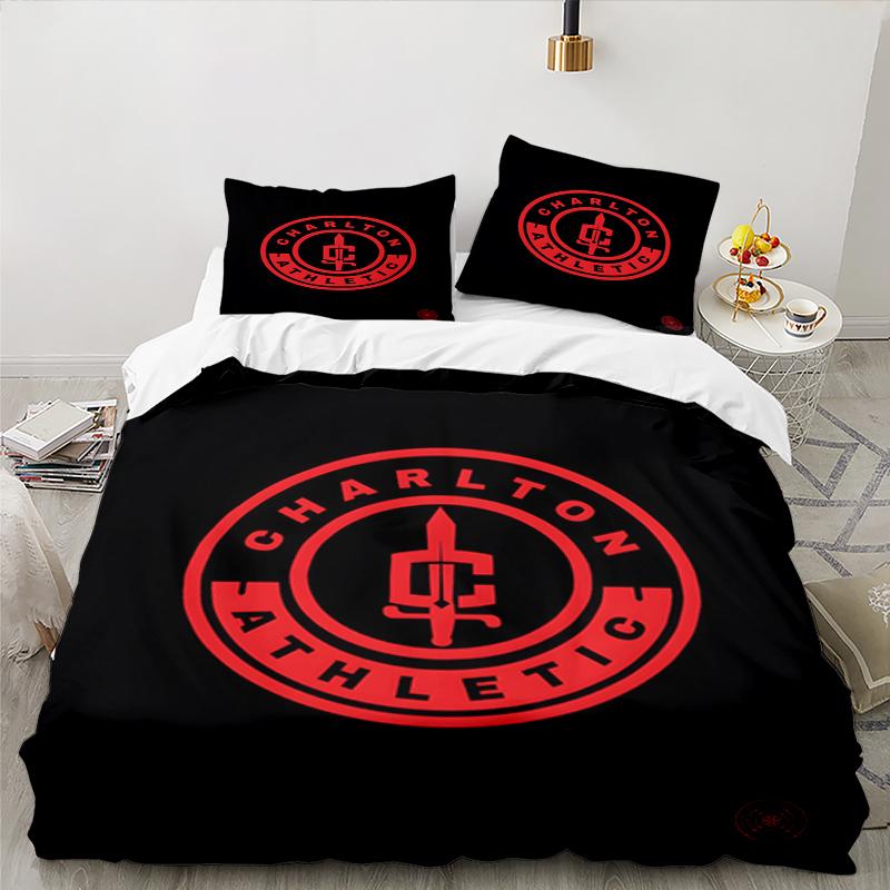 3PCS Football Charlton-Athletic Crest Bedding set,Ideal For1pc Duvet Cover And 2pcs Pillowcases Perfect for Christmas,Ideal for Bedroom, Dormitory