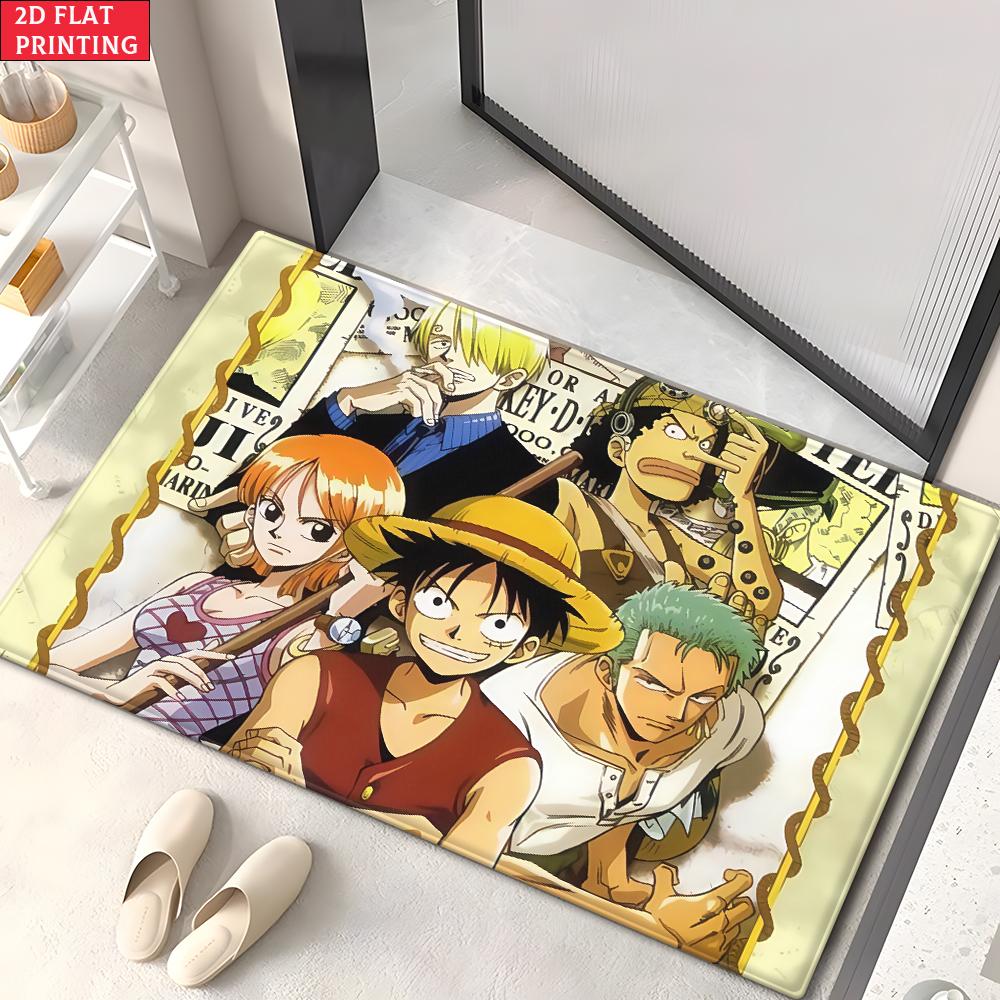Anime Straw Hat Crew Doormat, Cartoon Pirate Non-slip Floor Mat, Decorative Entrance Rug for Home Living Room Bedroom Game Room
