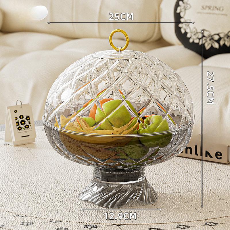 Simple European Style Fruit Plate with Cover for Household Plastic Light Luxury Glass High-end Large Size Large Capacity Special Storage Platter