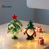 Decorative Colorful Glass Tree Christmas Figurine, Handmade Santa Deer Desk Decor, Unique Desktop Gift Miniature Holiday Tabletop Ornament for