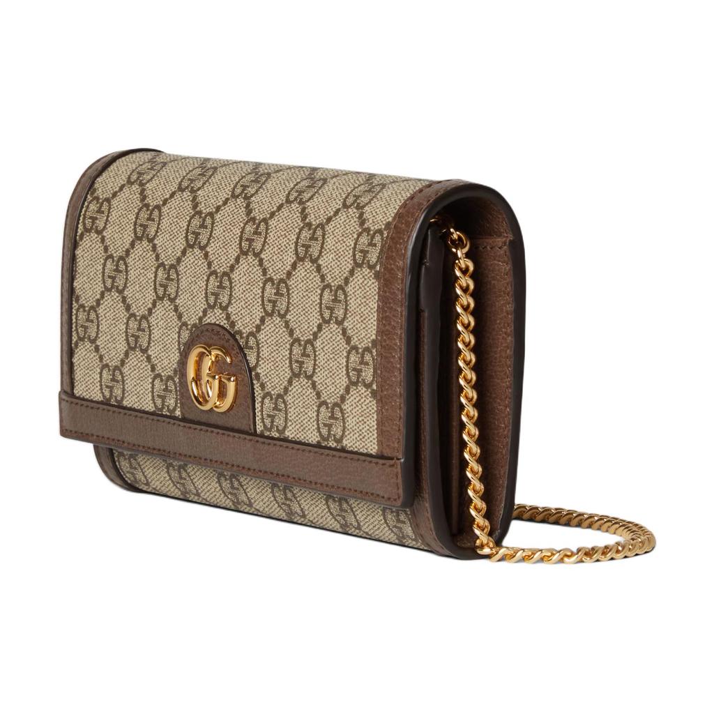 Gucci Ophidia Double G Print Light Gold Tone Accessory Supreme Canvas Shoulder Crossbody Bag Wallet Women Bags Beige Dark-Brown 772309-K9GSG-8367