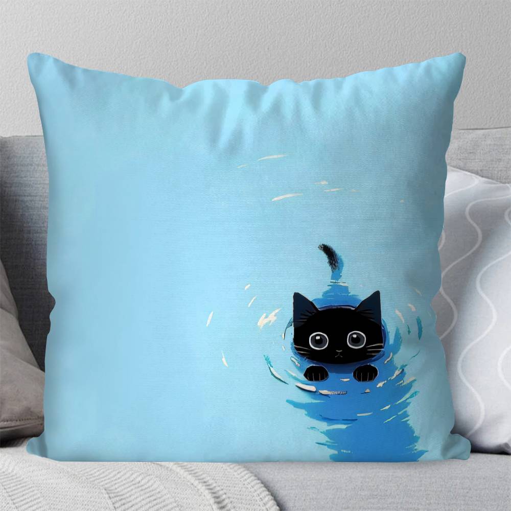 Interesting Black Cat Flower Pillow Case Fashion Square Pillowcase Bedroom Sofa Room Ins Decoration Leisure