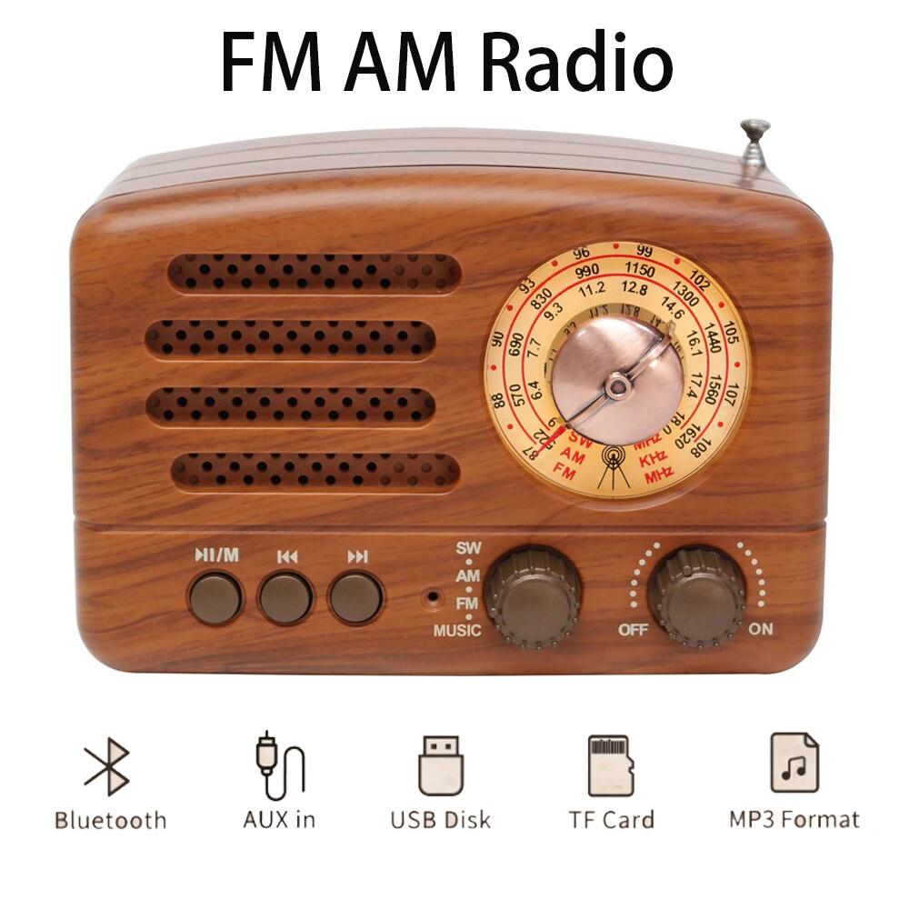 Retro Desktop FM AM Radio Receiver Rechargeable MP3 Stereo Bluetooth Speaker