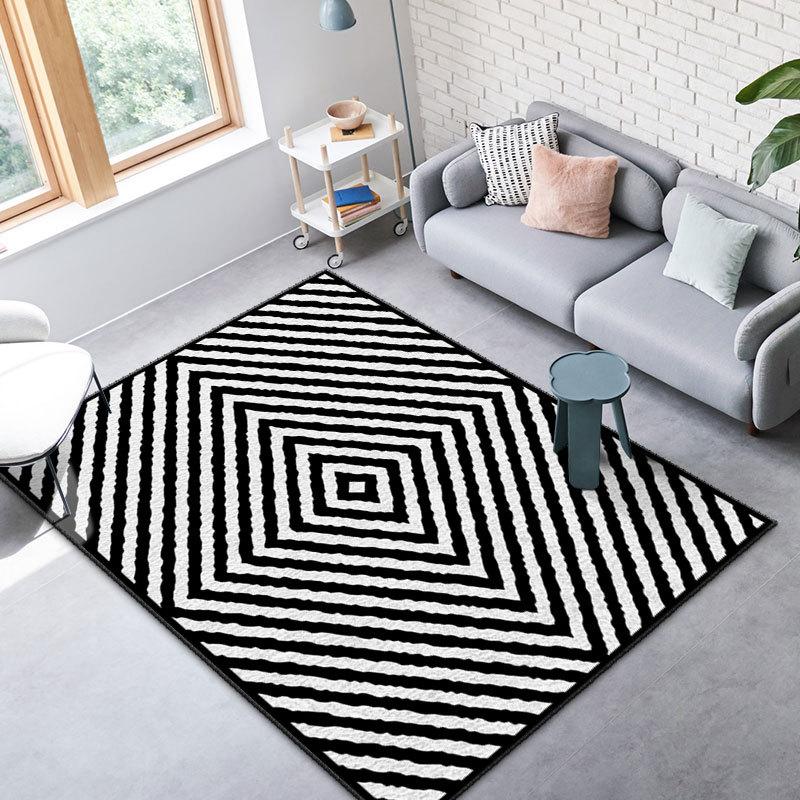 Simple Black And White Plaid Imitation Cashmere Carpet, Living Room Sand Blanket 3D Visual Striped Carpet Floor Mat Bedroom