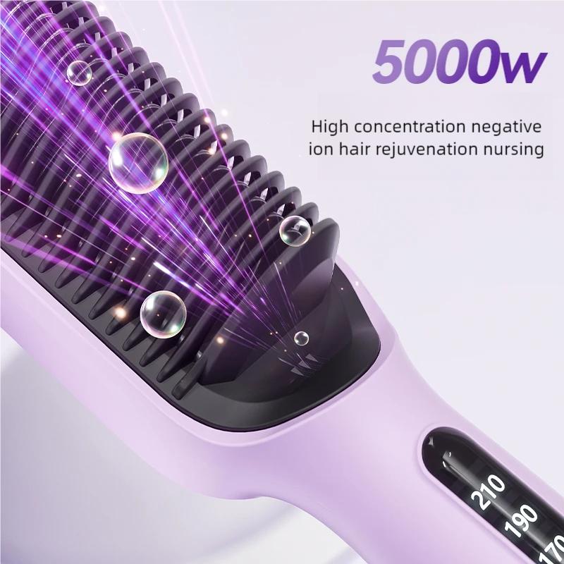 Hair Straightener Negative Ion Straightening Comb - 5000W Ionic Hair Straightener Brush with Ceramic Heating for Frizz Control