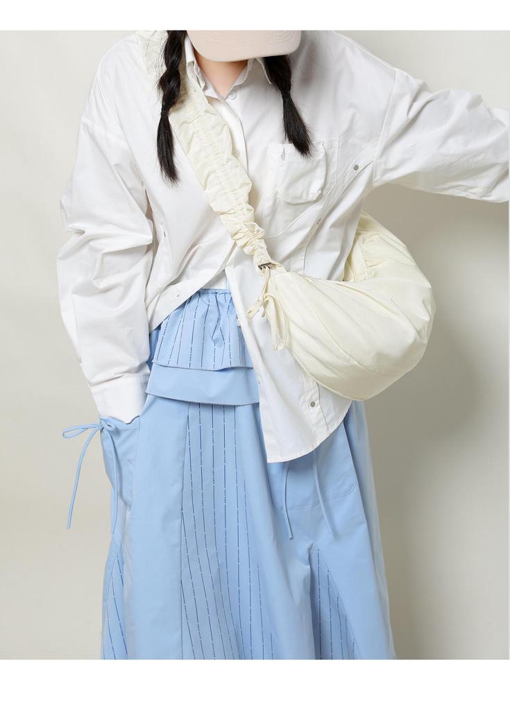 Lustrous Pleated Dumpling Bag - Large Capacity Nylon Crossbody & Shoulder Bag by Niche Korean Designer