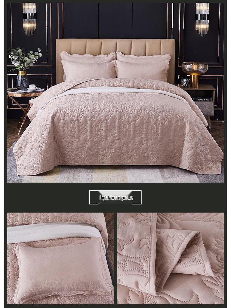 Washable Quilted Cotton Bedspread 3-Piece Set with Cotton-Filled Design