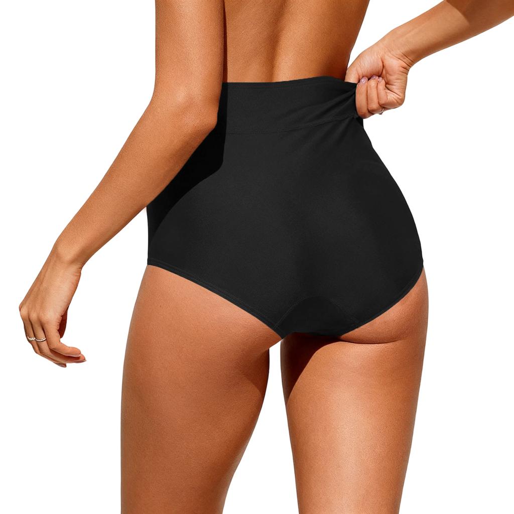 Women's Swimming Bottoms, High Waist, Vintage Basic , Full Coverage Bikini Split Swimsuit Briefs Swimming Trunk