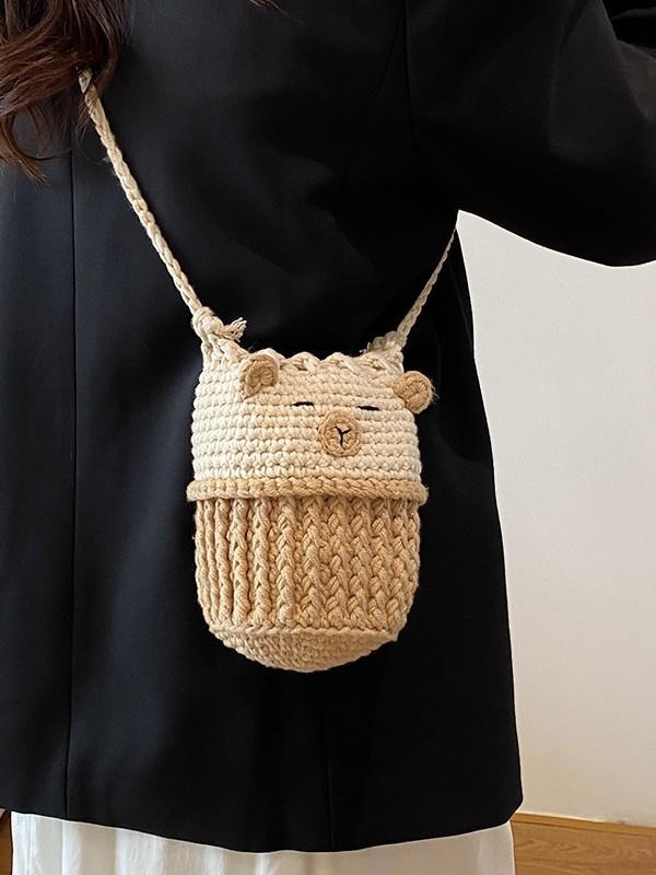 Knit Capybara Mini Handbag With Open Top And Card Pocket For Casual Daily Use