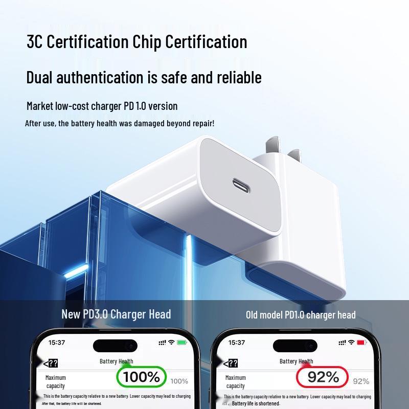 3C Certified PD30W Fast Charger for Mobile Phones, 20W Apple-Compatible Charging Set