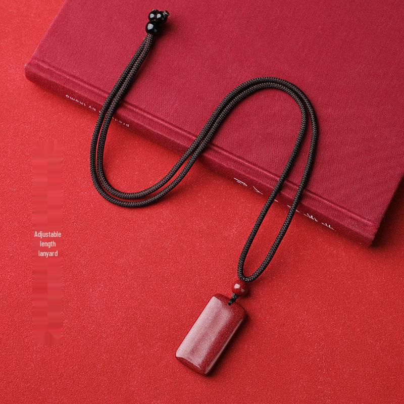 Natural Cinnabar Peace Amulet Pendant with Purple and Gold Sand - Unisex Gift for Benming Year.