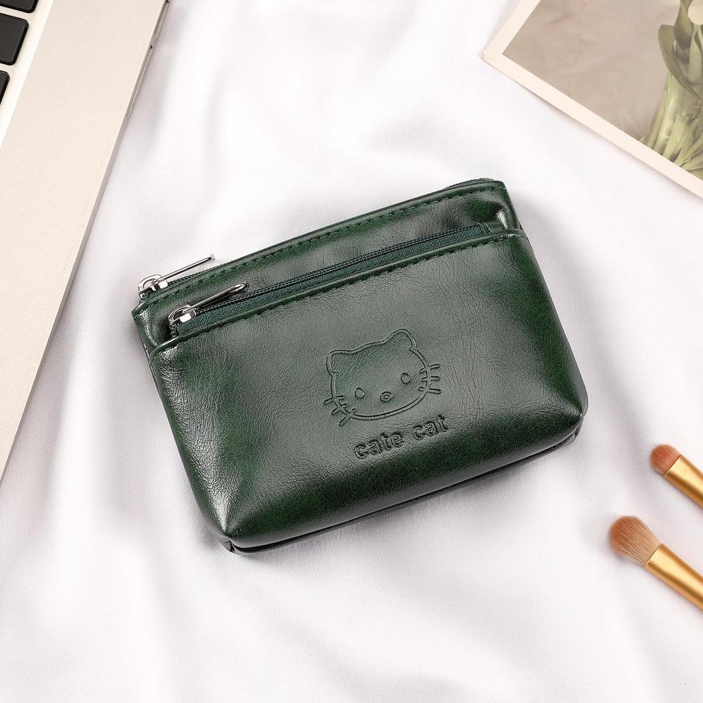 Handmade Oil Wax Leather Coin Purse: Cute Cartoon Design for Earphones & ID Cards