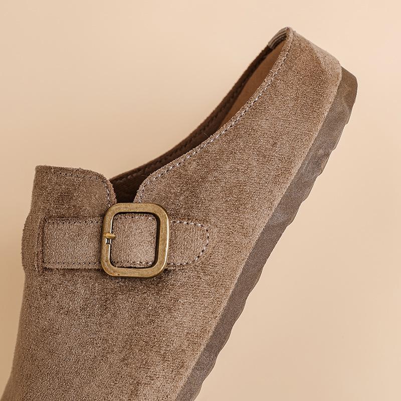 Women's Suede Birkenstock Half-Closed Moccasins - Spring 2026 Retro Style, Cute Ugly Design