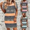 Women's Striped and Printed Fashionable and Casual V-neck Short-sleeved Dress