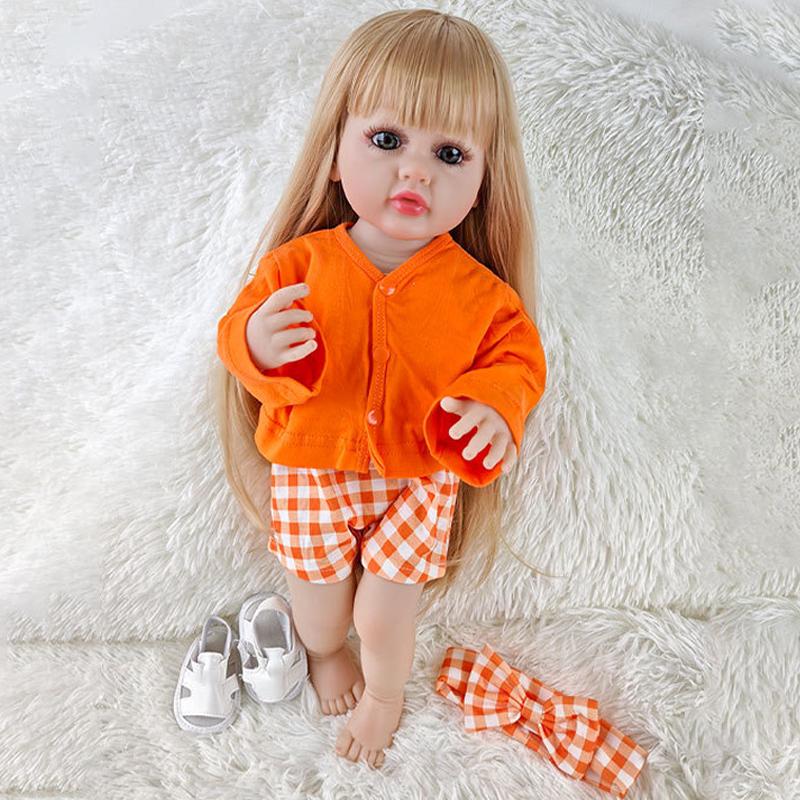 Simulation Baby Doll Doll Orange Clothes Blonde Hair Girl Toy Gift Reborn Doll