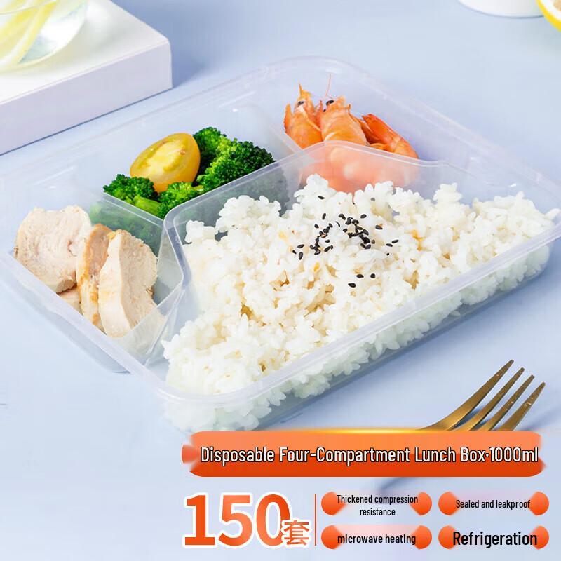 Disposable 4-Compartment Rectangular Takeaway Meal Boxes