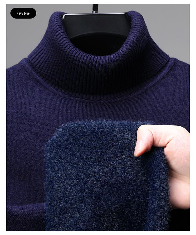 Men's Wool Blend High Neck Knit Sweater with Velvet Fleece Lining