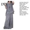 Blouse Pants Set 2 Pcs/Set Women Top Round Neck Half Sleeves Irregular Hem Dating Outfit Wide Leg Elastic Waist Trousers Daily Leisure Pantsuit