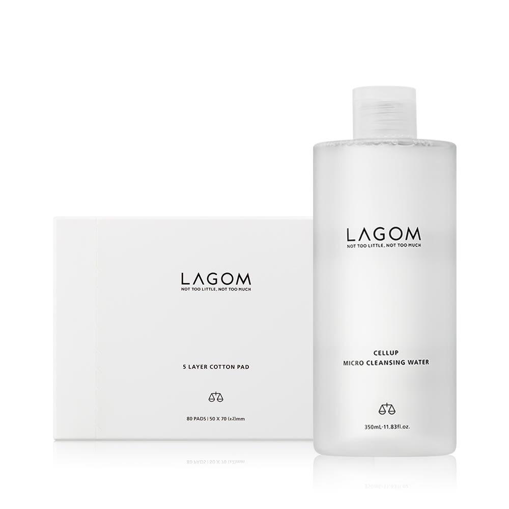 LAGOM Cellup Micro Cleansing Water 350ml + 5-Layer Cotton Pads 2ea Set Deep Purifying Gentle Cleansing