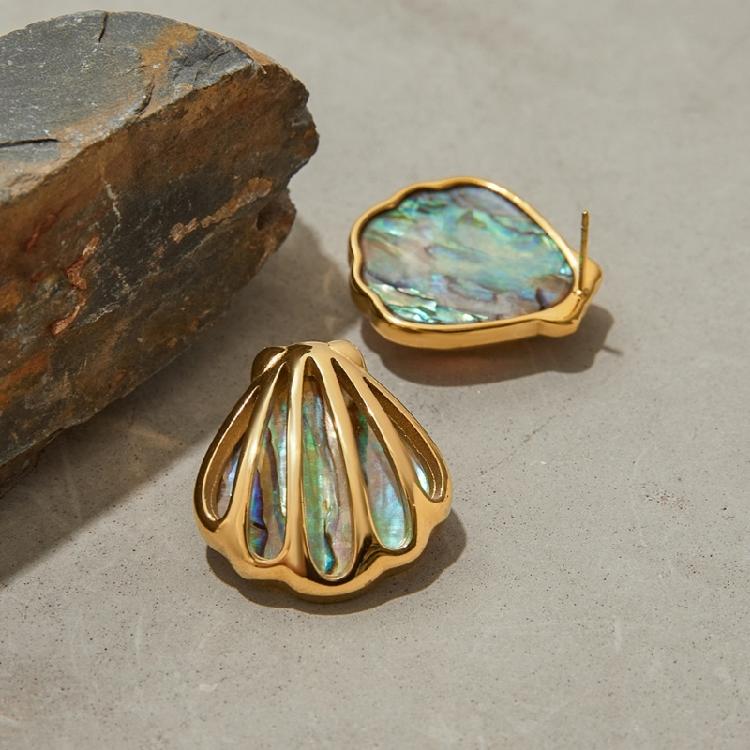 Biżuteria inspirowana motywami morskimi Naszyjnik z muszli abalone Kolczyki sztyfty ze zdobieniami w kształcie rozgwiazd Stal nierdzewna Łańcuszek