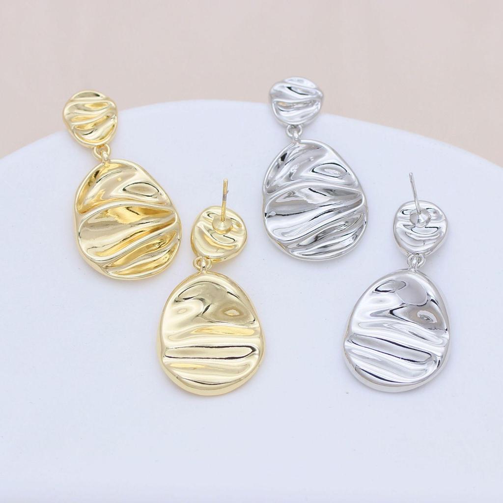 Real Gold Retention S925 Silver Needle Geometric Irregular Oval Earrings
