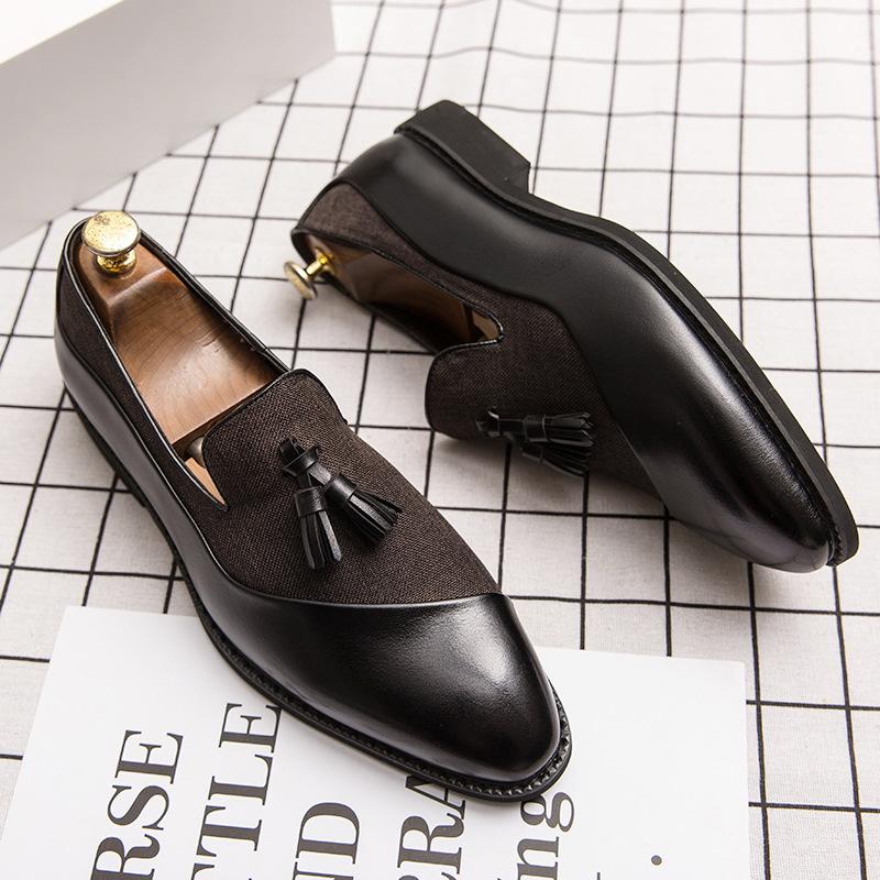 Large Size British Pointed Loafers Men's Fringed Foot Leather Shoes Men's Winter Velvet Business Casual Leather Shoes