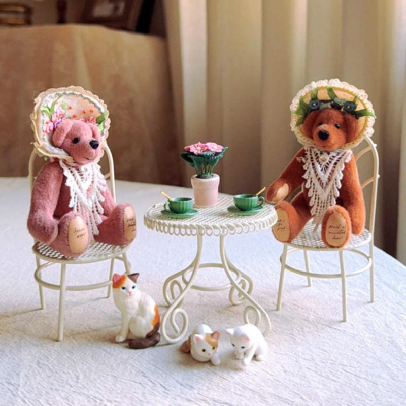 1/3Pcs Dollhouse Garden Display Ornament Prop Accessory Miniature Table Chair Model Tiny Home Decor Iron Furniture
