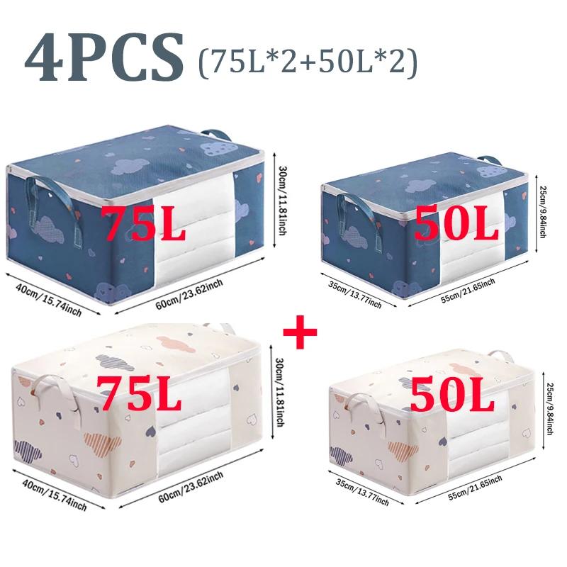 1/2/4Pcs Big Capacity Foldable Storage Bag with Zipper Handle Moisture Dust Proof for Quilt Clothes Duvet Blanket Bedding Luggag