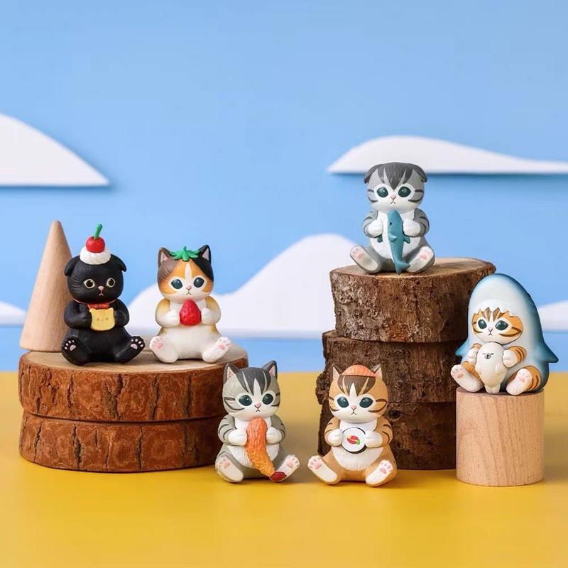 Cat Cute Shark Pvc Toy Figures 6 Pcs Mini Collectibles For Room Decor Gifts