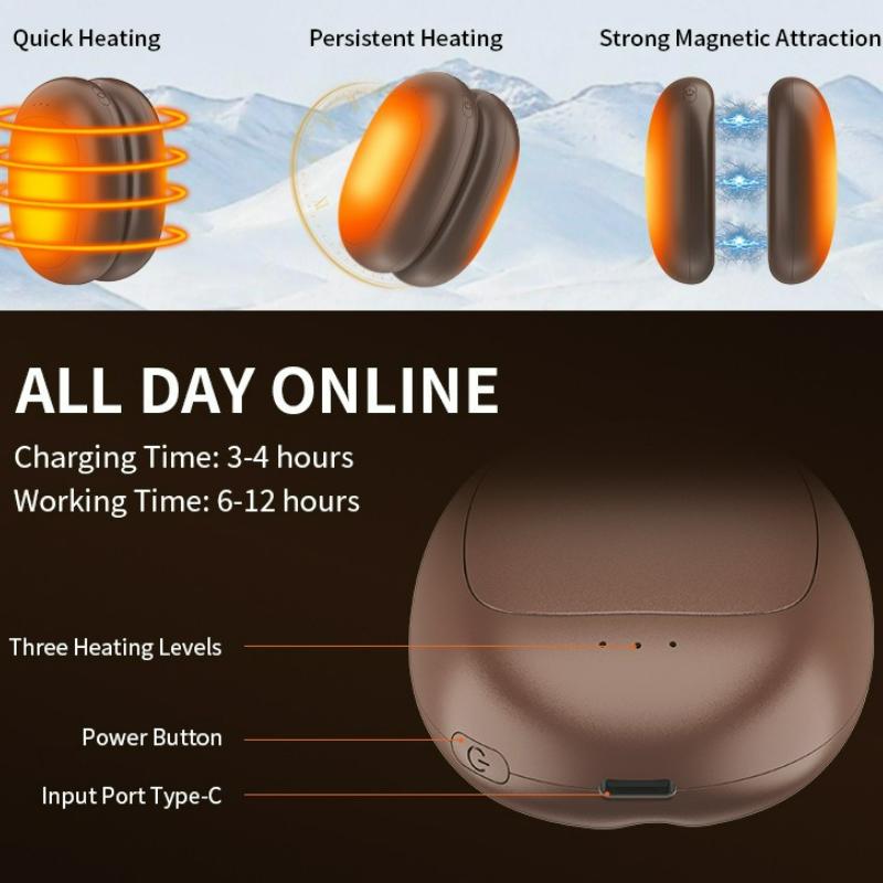Magnetic Electric Hand Warmers 5000mAh Large Capacity 3 Heat Settings Portable USB Hand Warmer for Winter Outdoors Camping