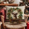 1Pc Christmas Festive Pillowcase 2D Print Deer Wreath Pattern Couch Bed Decor Present Rustic Seasonal