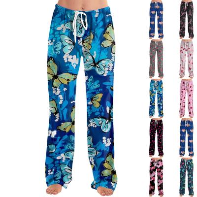 Damen Allover Printed Home Pants Schlafanzughose Lange Hose Pyjamahose Yogahose